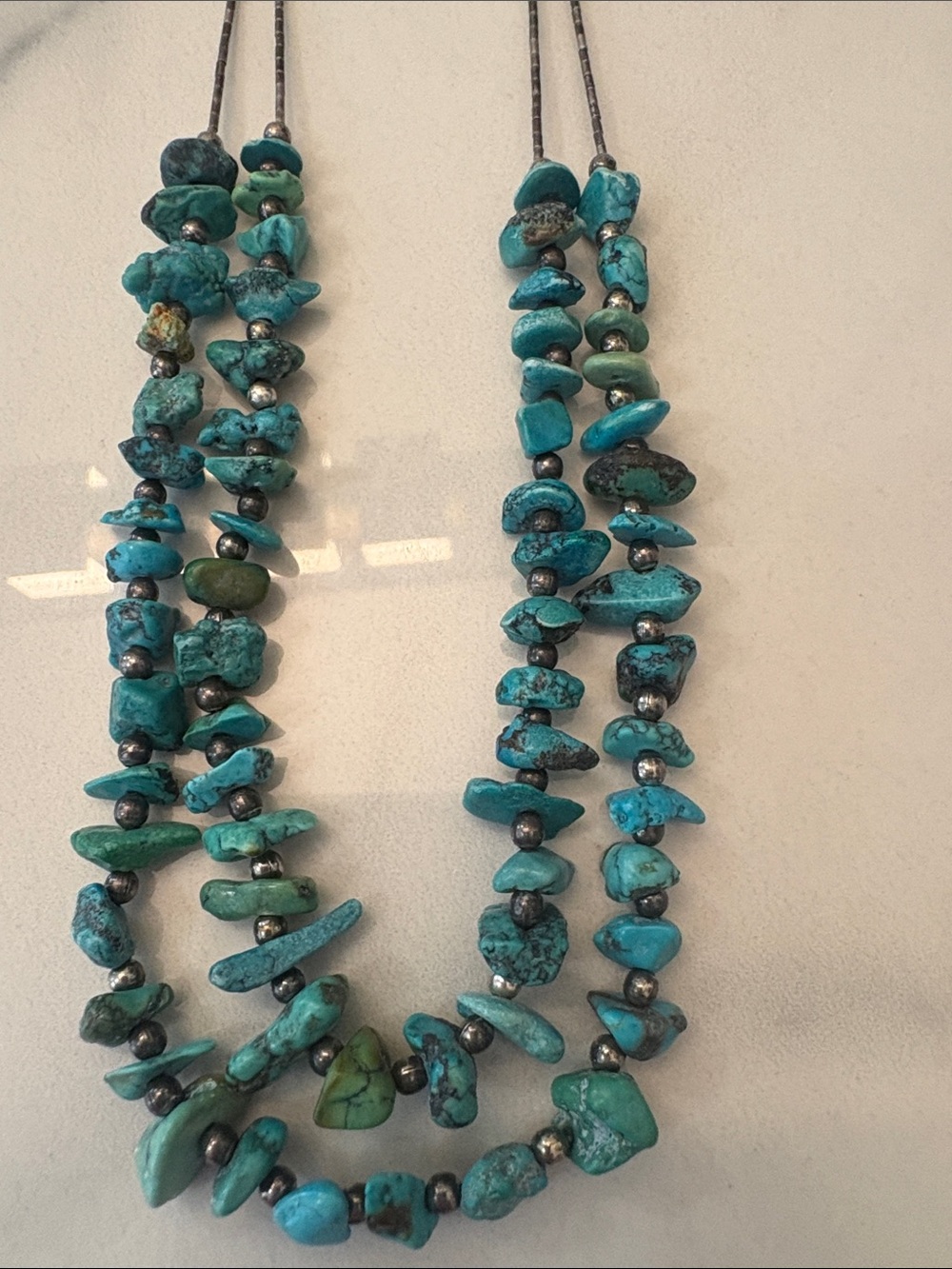 Double-Strand Turquoise Chip Necklace in Blue-Green - Picture 3 of 6